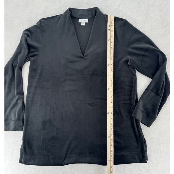 Pure Jill J Jill Black Velvet Stretch Tunic Top Long Sleeve V Neck Shirt Medium - Picture 7 of 9